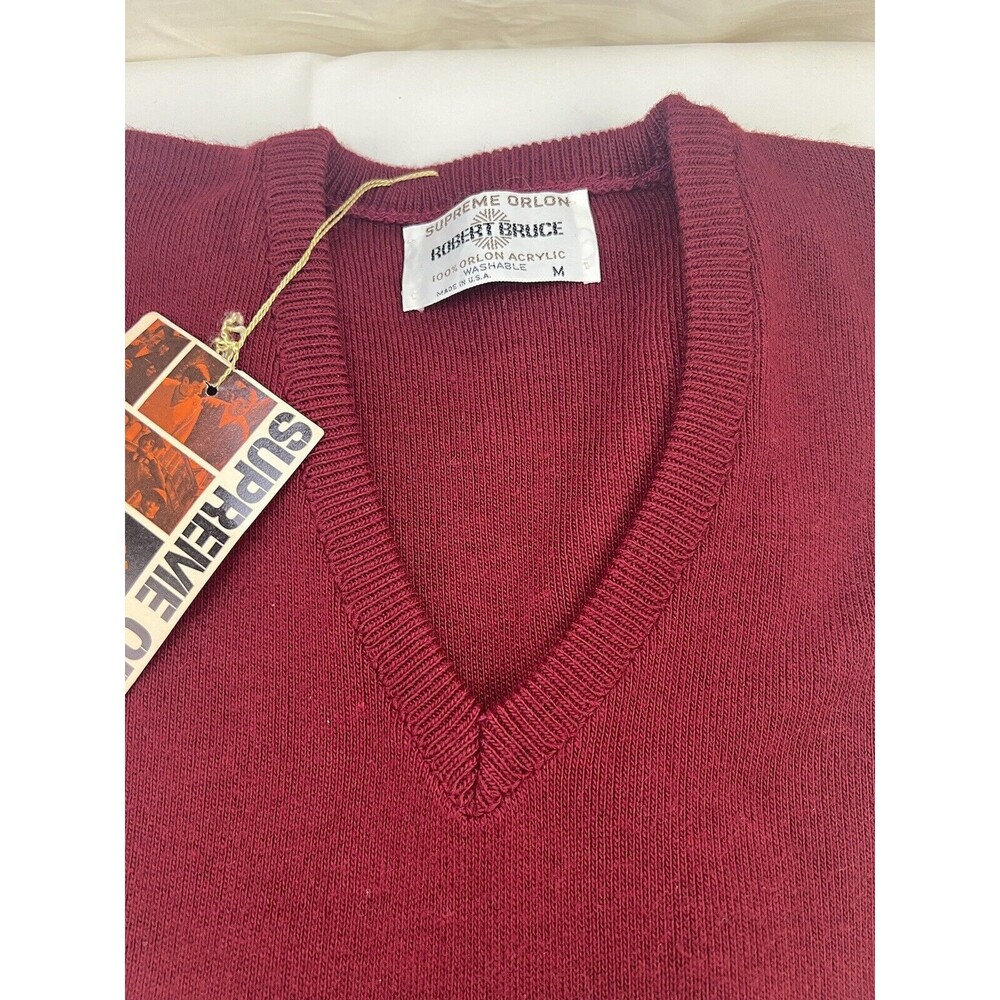 NWT Vtg Robert Bruce Supreme Orlon Acrylic V Neck Sweater Wine Red Sz M USA - Picture 3 of 7